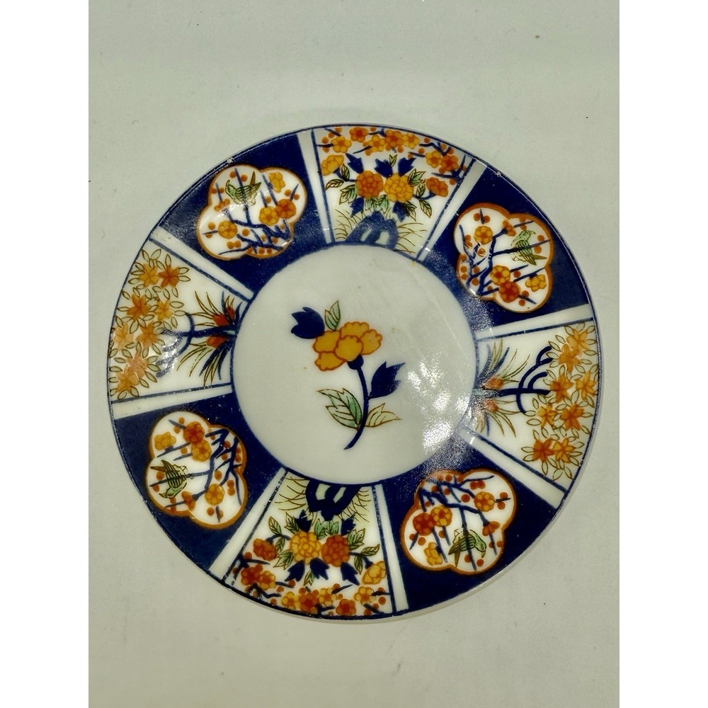 Blue & Orange Floral Porcelain Trinket Bowl - ANDREA‎ by SADEK - 4 Inches
